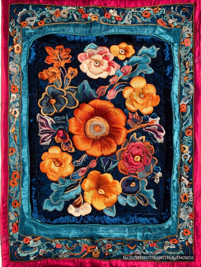 傳統(tǒng)刺繡花卉圖案精美織物