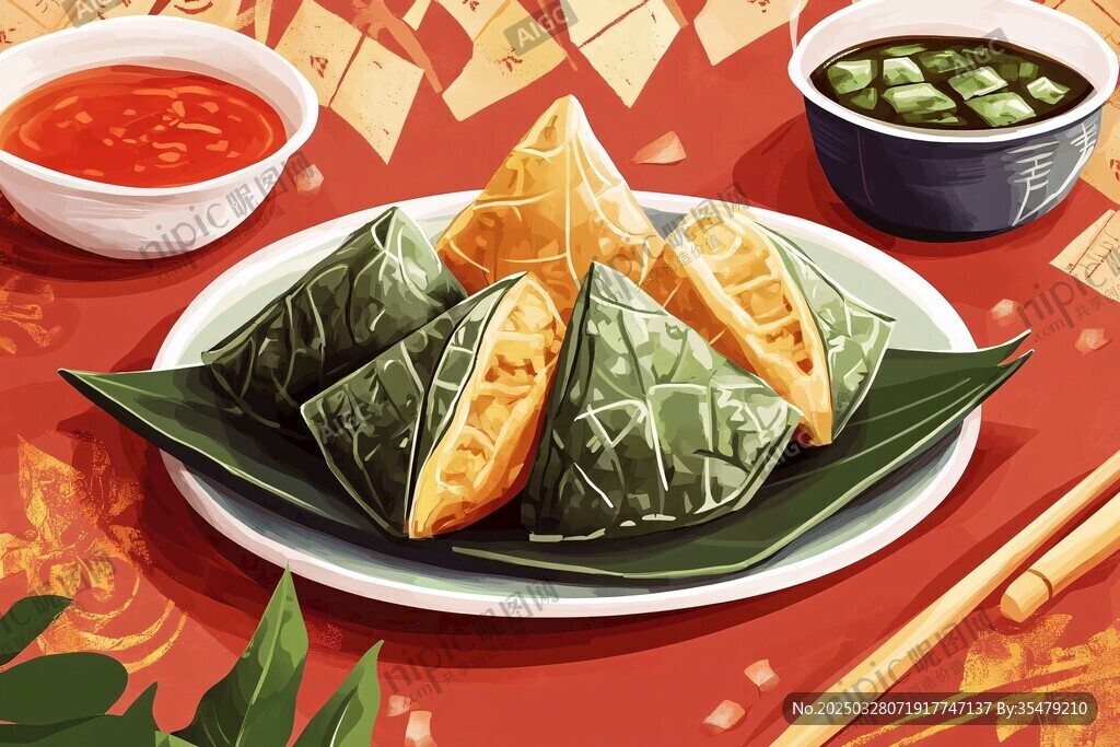 美味粽子與特色蘸料展示