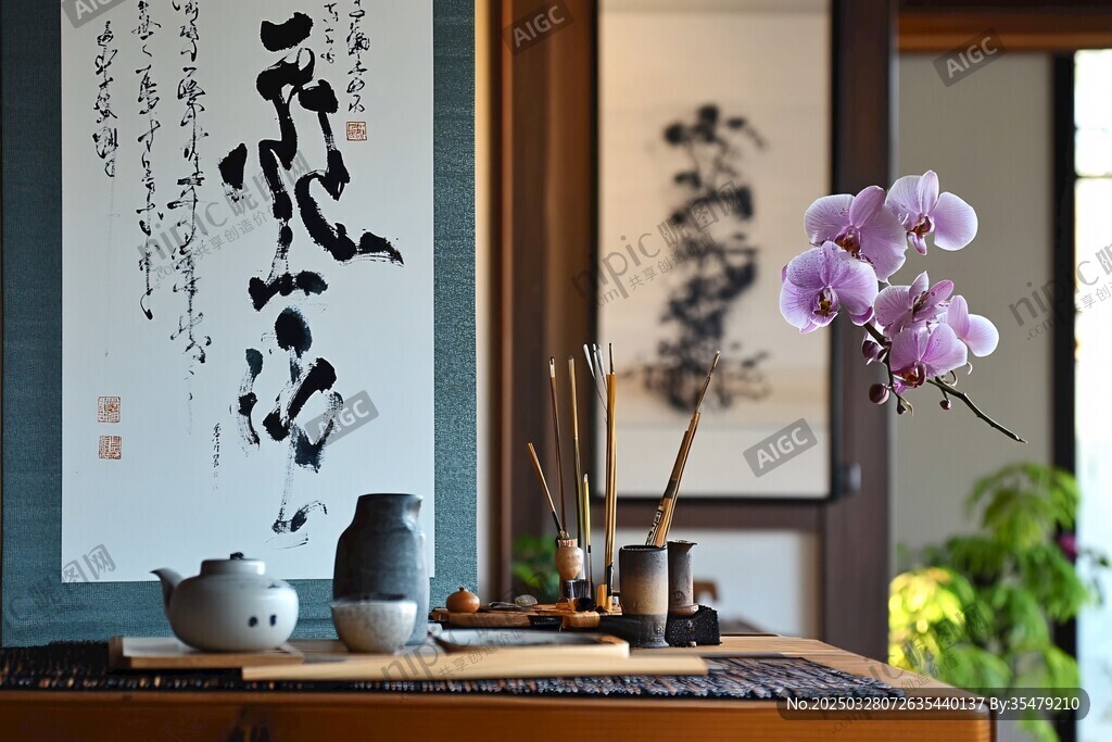 中式雅致茶席與清幽蘭花
