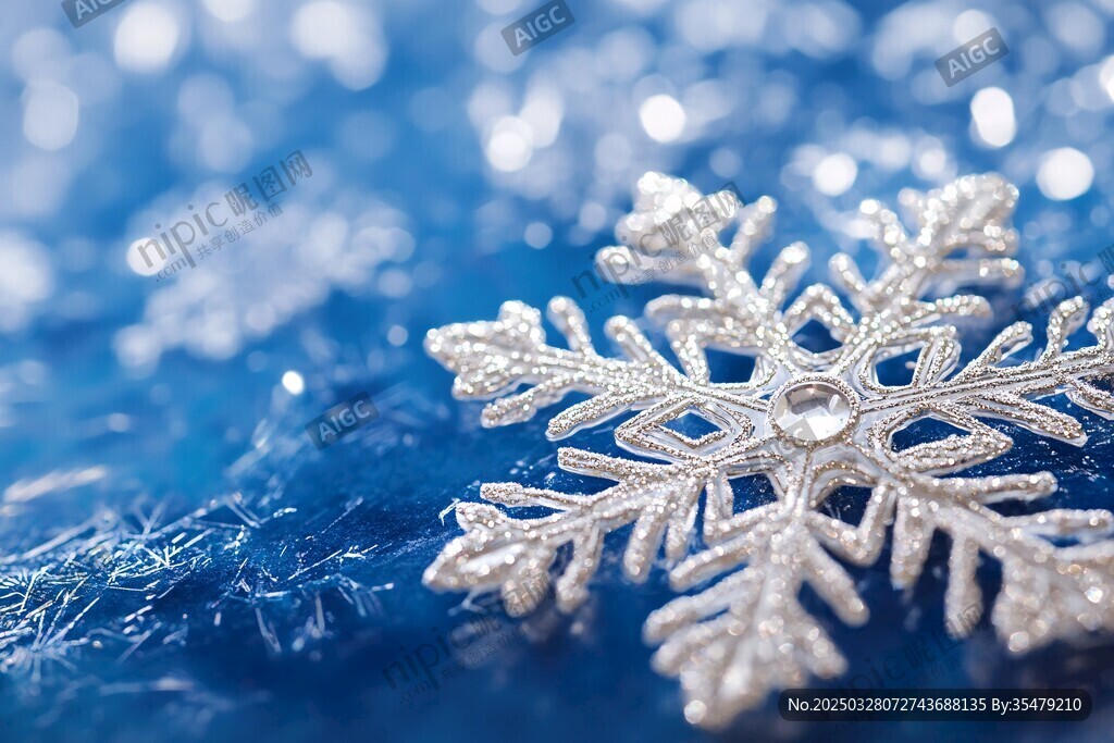 精致雪花特寫 藍色夢幻背景