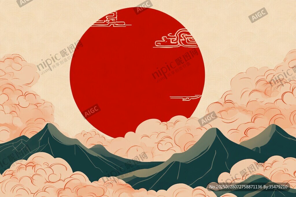 紅日云海間的山川美景