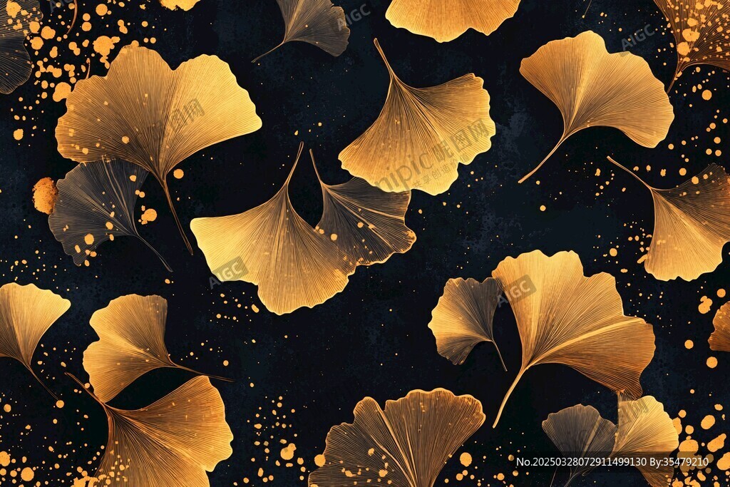 金色銀杏葉的夢幻背景圖