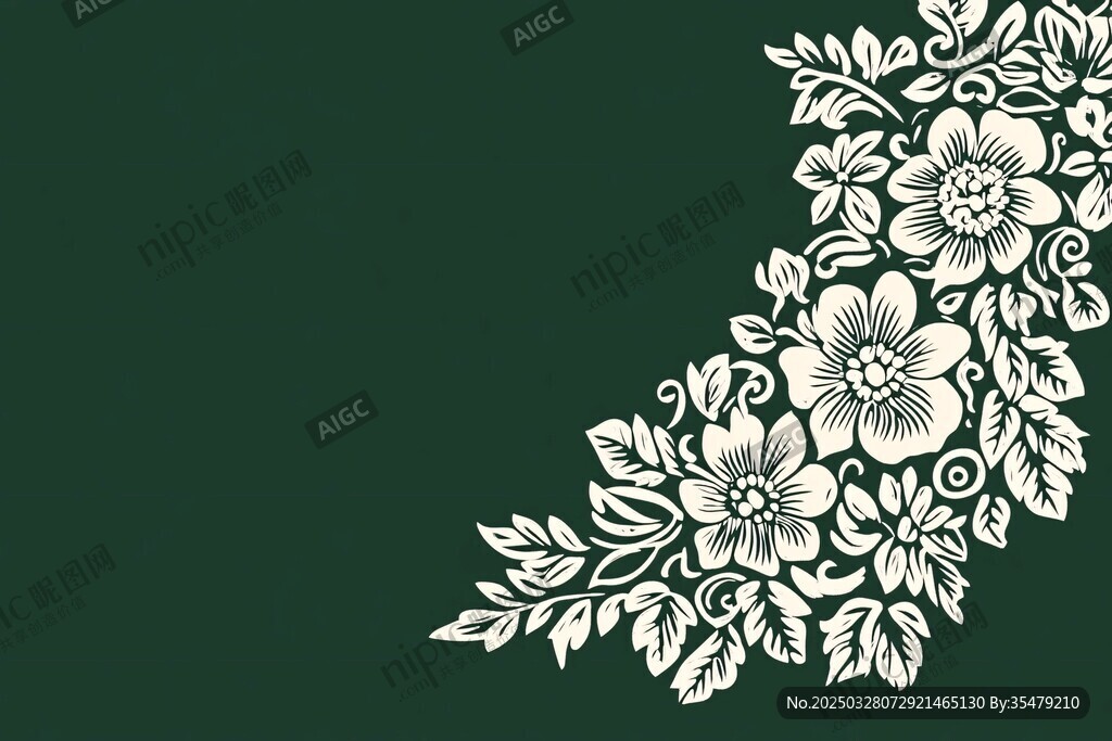 綠色背景上的白色花卉圖案
