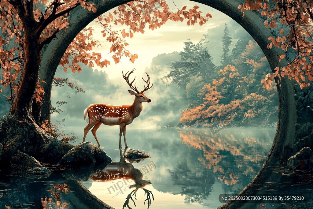 夢幻秋景中的優(yōu)雅小鹿