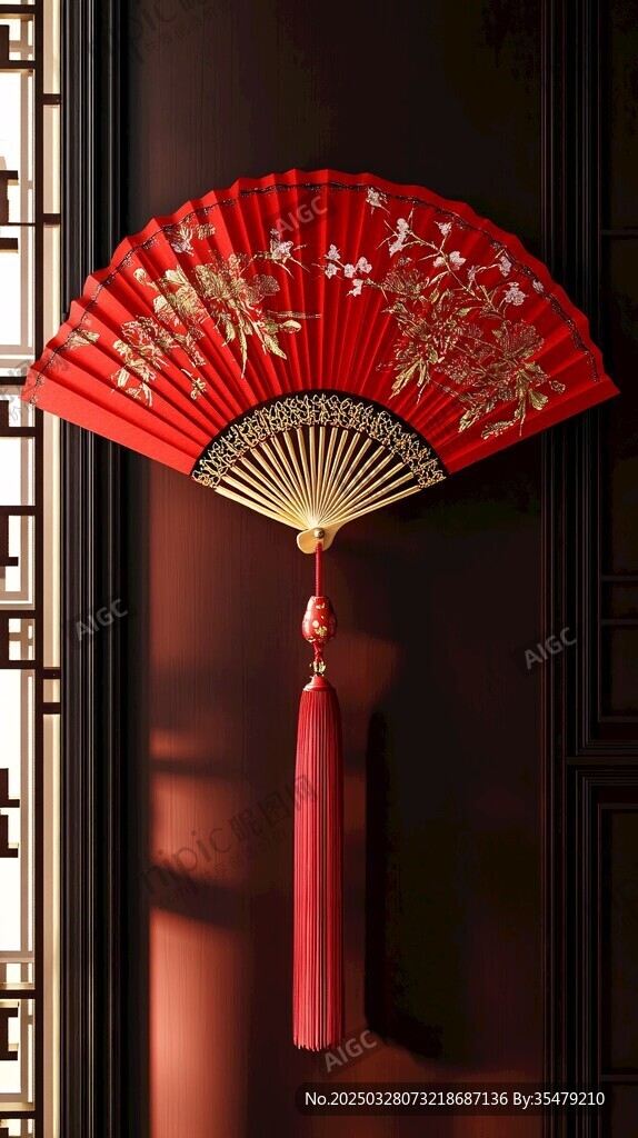 中式紅折扇 古典雅致之美