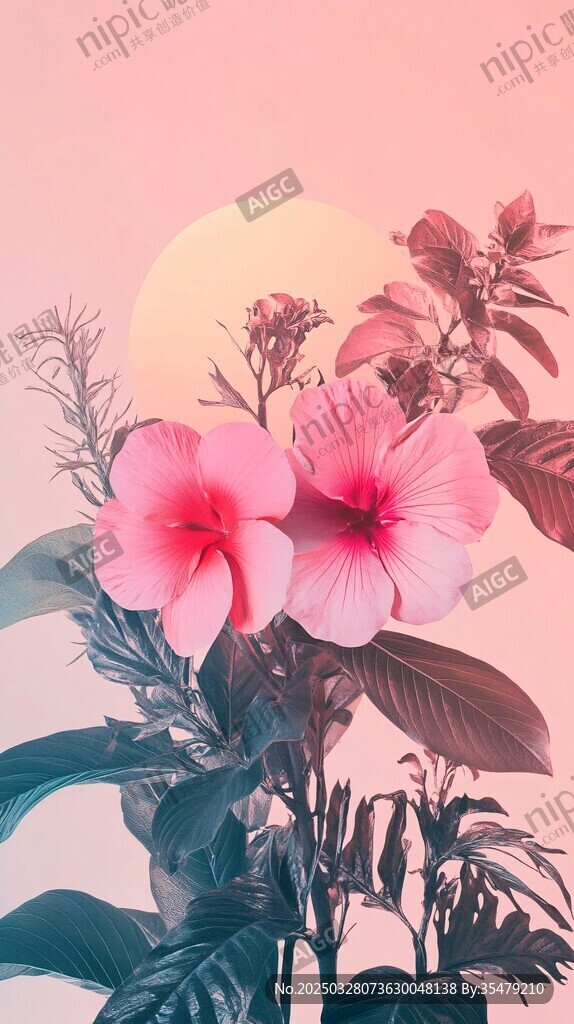 夕陽下的嬌艷粉色花卉