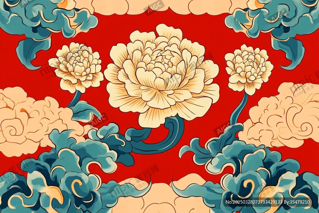 中式牡丹祥云傳統(tǒng)圖案