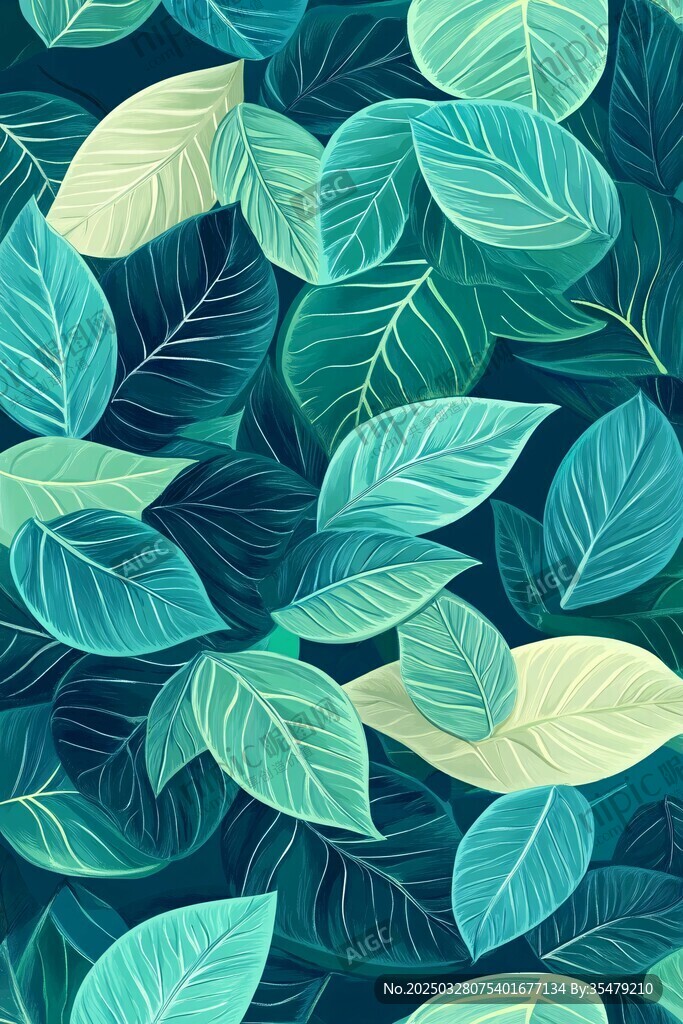 清新綠葉無(wú)縫圖案背景
