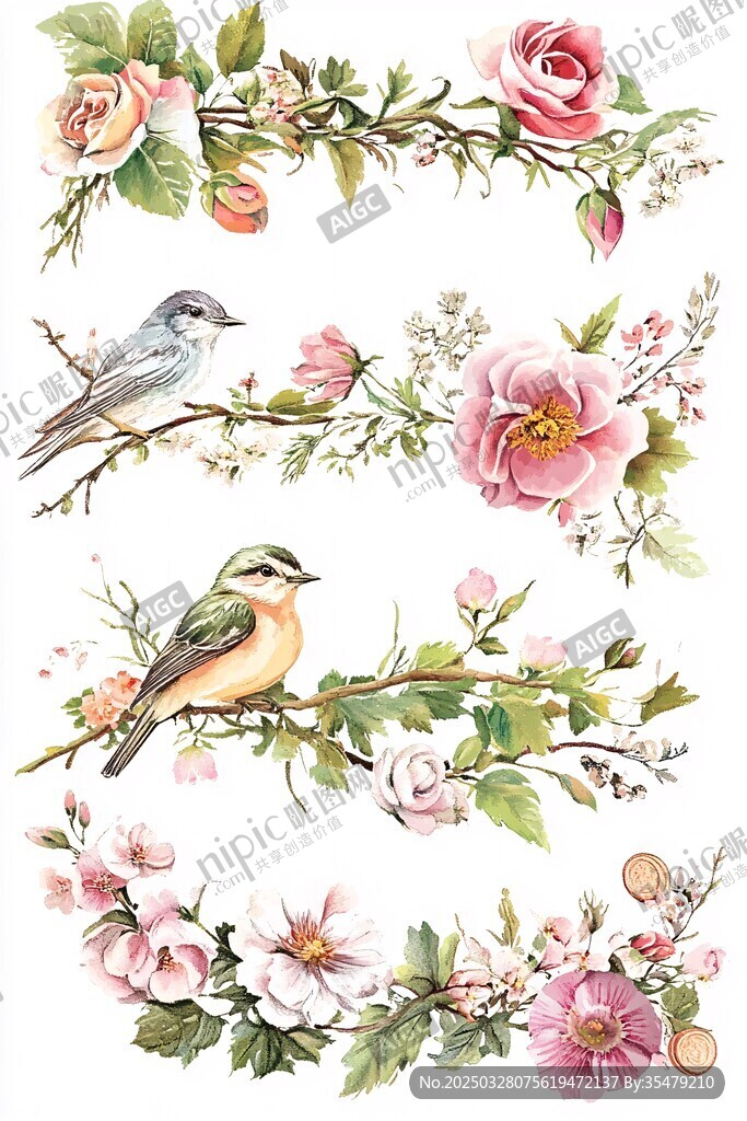 花鳥(niǎo)水彩裝飾素材集合