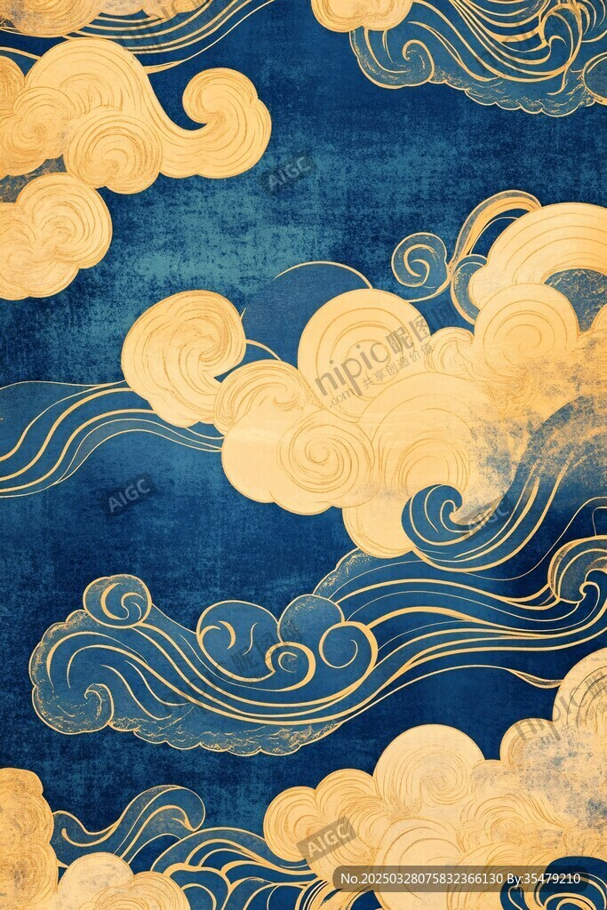 藍底金色中式云紋圖案