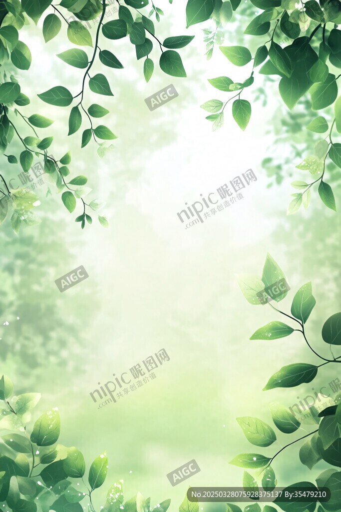 清新綠葉夢幻背景圖