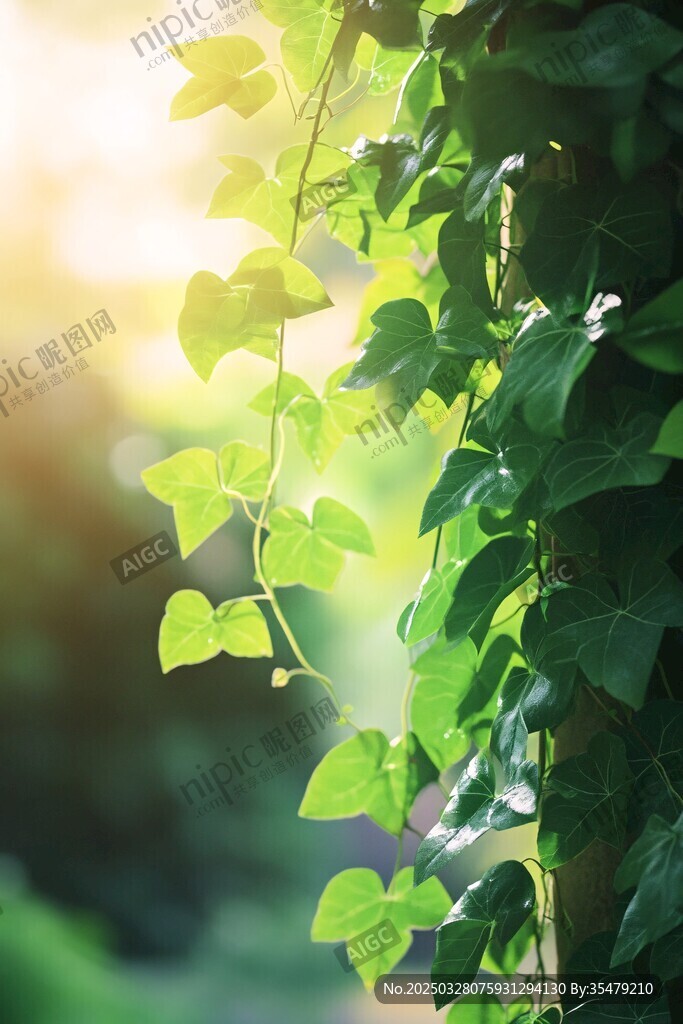 陽光照耀下的翠綠藤蔓
