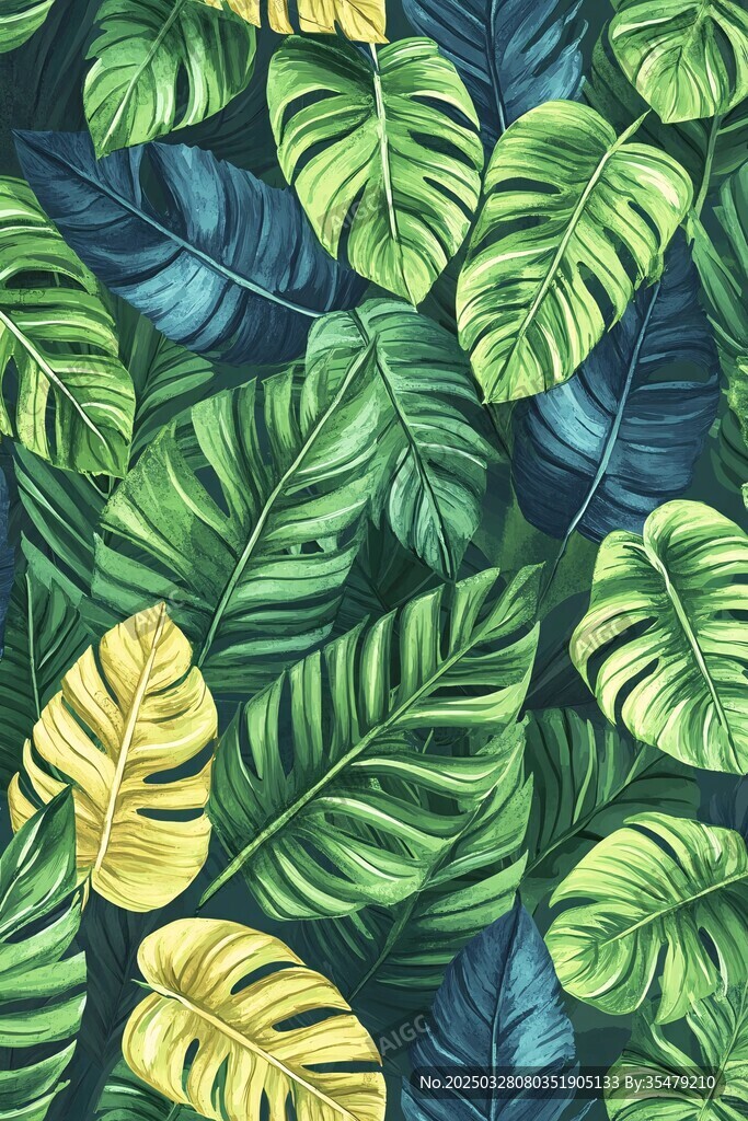 熱帶植物葉無縫圖案背景