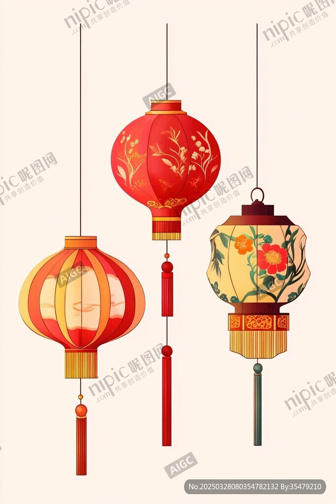 中式傳統燈籠懸掛裝飾圖