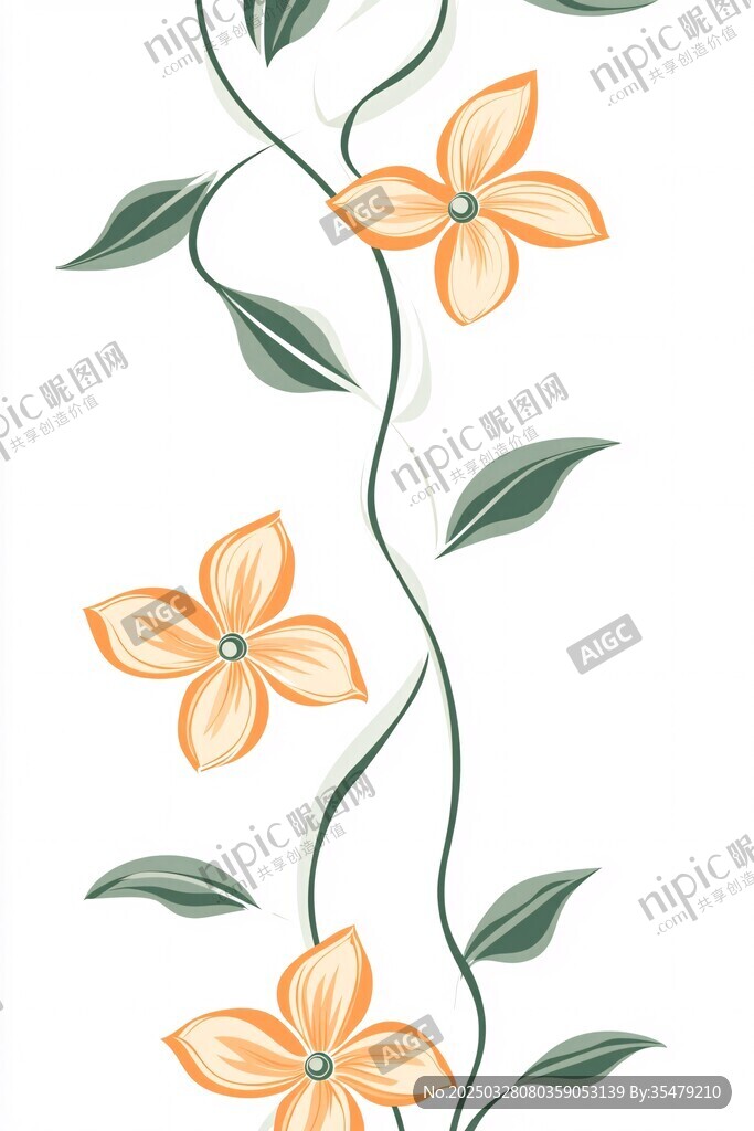 橙色花卉藤蔓圖案設計