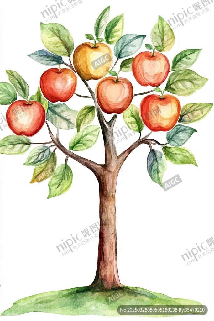 水彩風蘋果樹插畫
