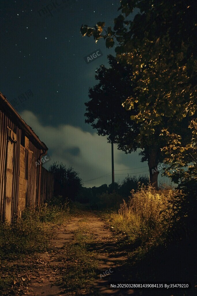 鄉村月夜下的靜謐小路