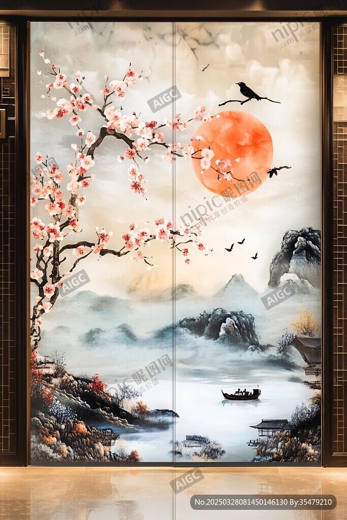 中式山水花鳥唯美玄關(guān)畫