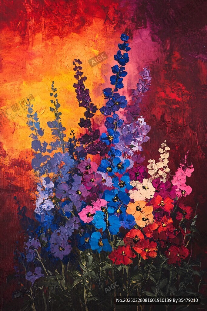 夢幻絢麗花卉油畫作品