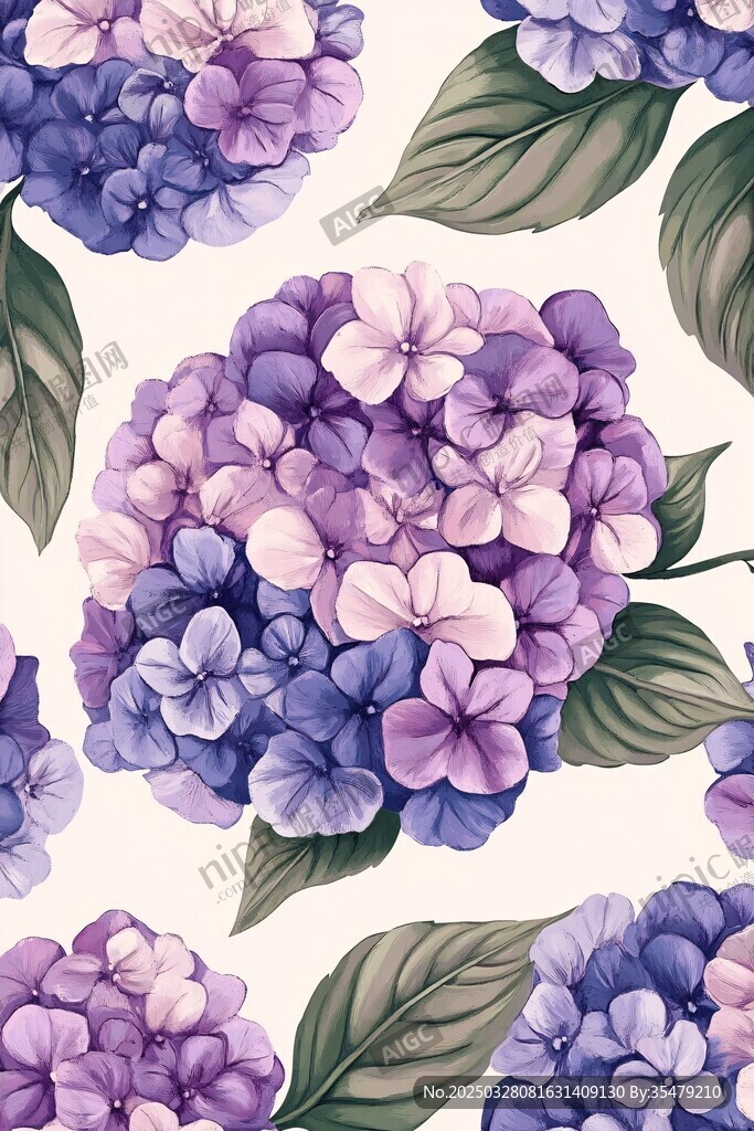 紫色繡球花花卉無縫圖案