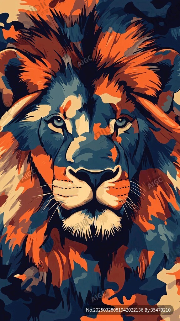 彩色雄獅頭像插畫