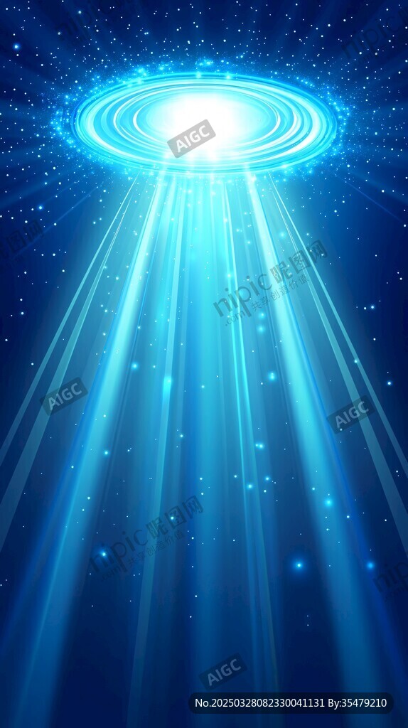 藍色神秘光束宇宙奇幻場景
