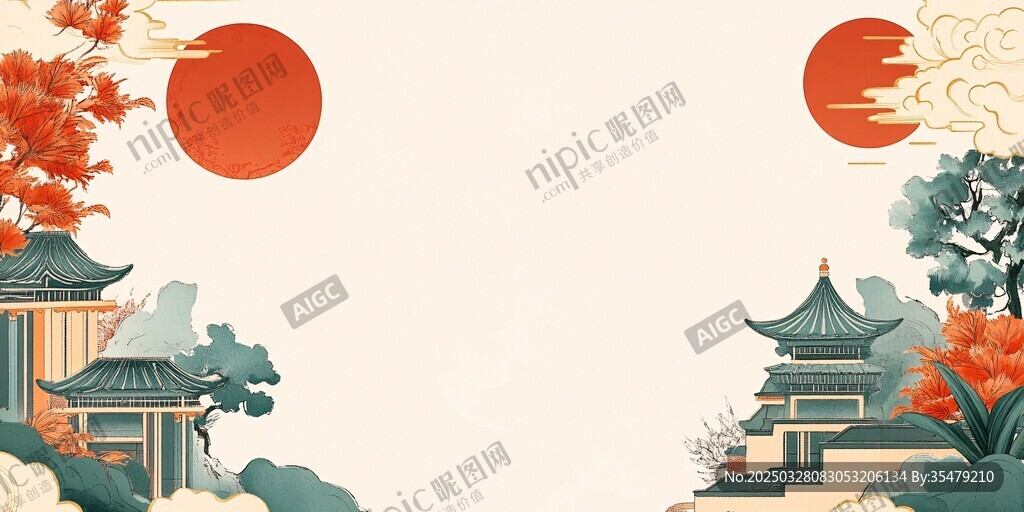 中式古風建筑與秋日景致