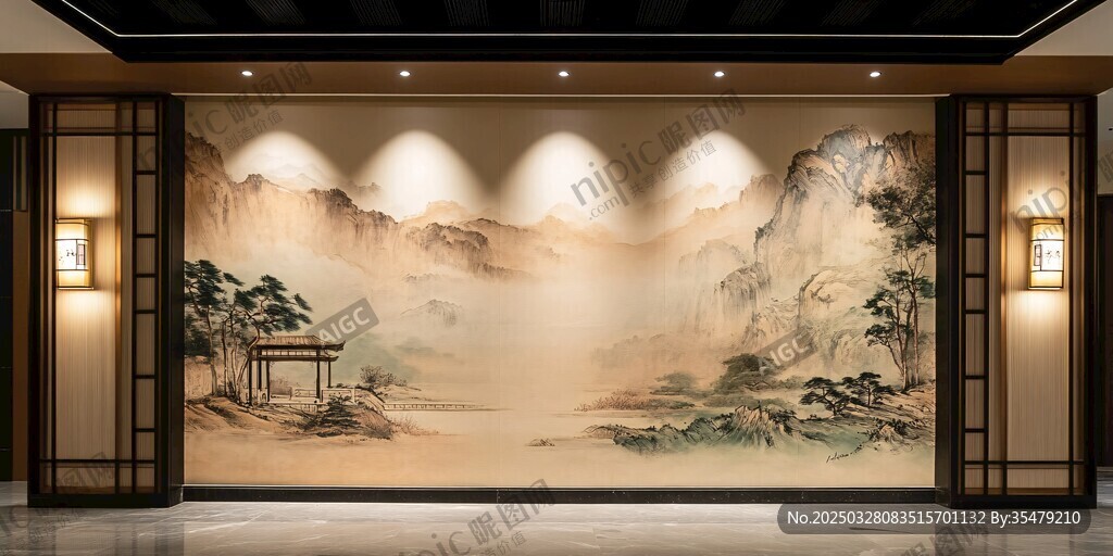 中式山水壁畫室內(nèi)裝飾景