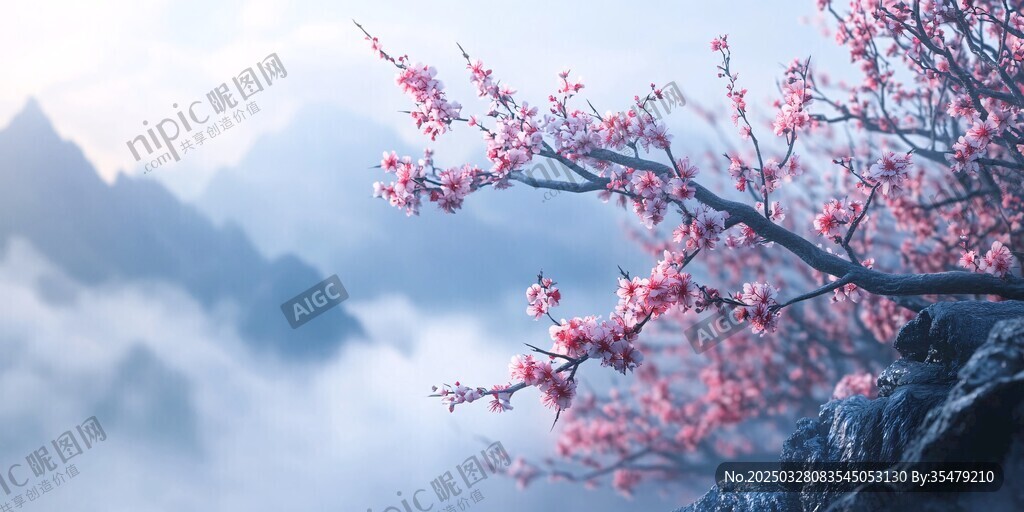 山間綻放的爛漫桃花