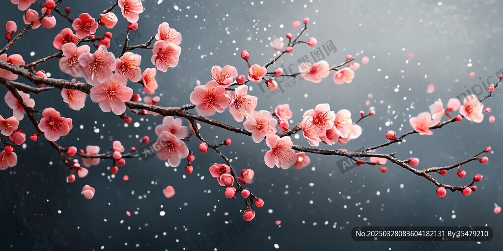 紅梅傲雪綻放