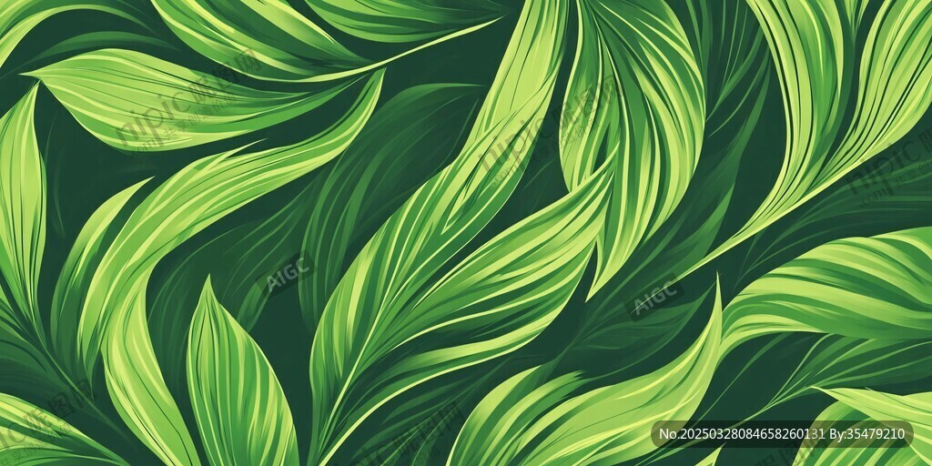 翠綠葉片無縫植物紋理圖
