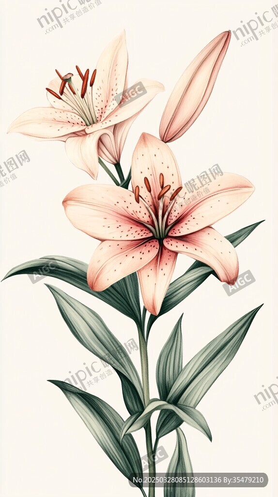 粉色百合花插畫