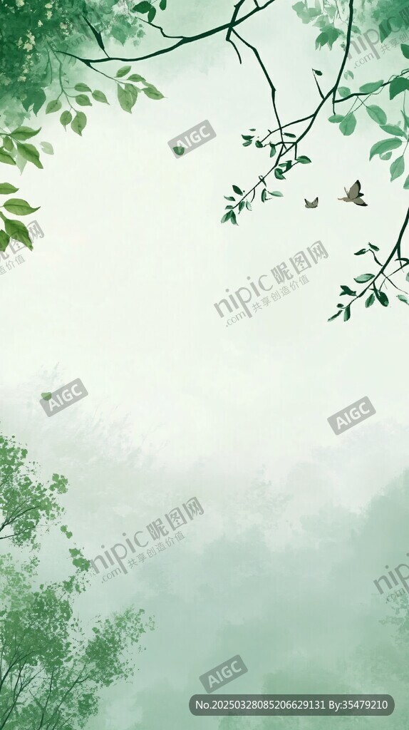 清新綠意山林飛鳥(niǎo)背景圖