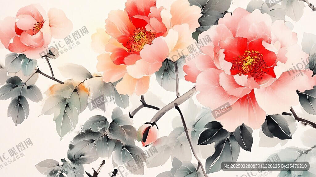 國畫牡丹圖 盡顯花卉之美