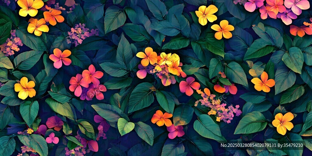繽紛花卉綠葉背景圖案