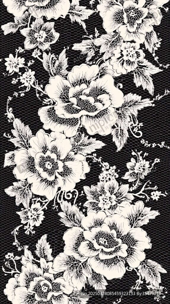 黑白花卉蕾絲圖案紋理