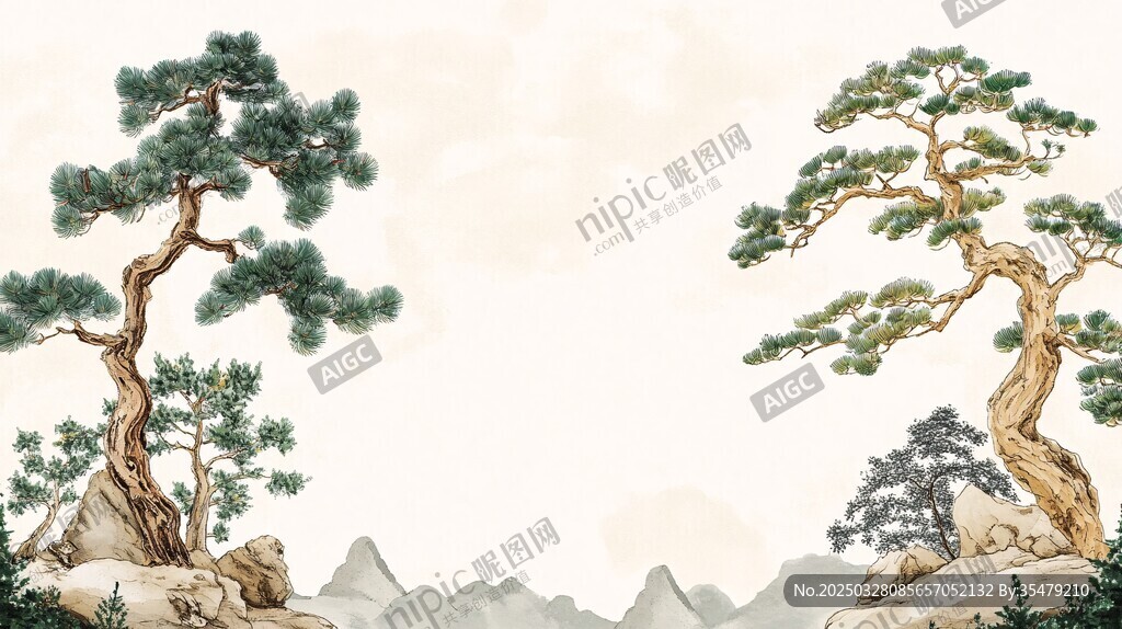 水墨雙松圖