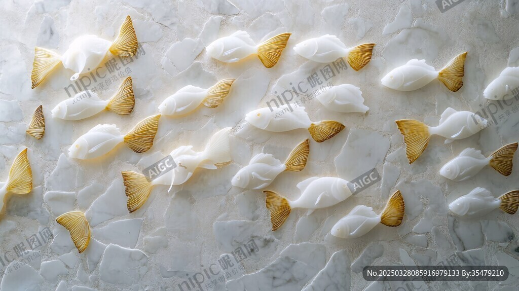 糖果小魚排列于大理石臺面