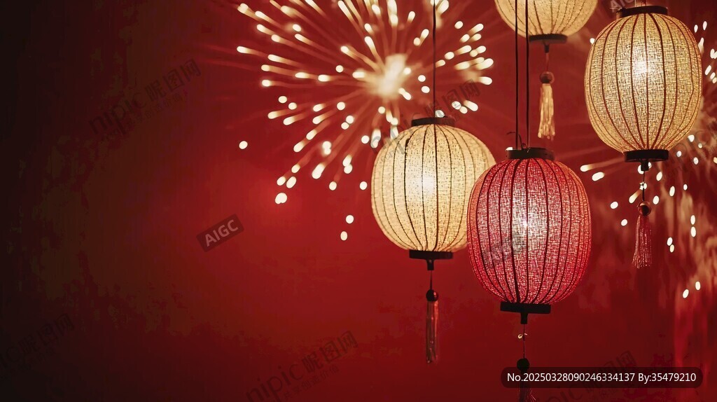 紅燈籠與煙花營造節(jié)日氛圍