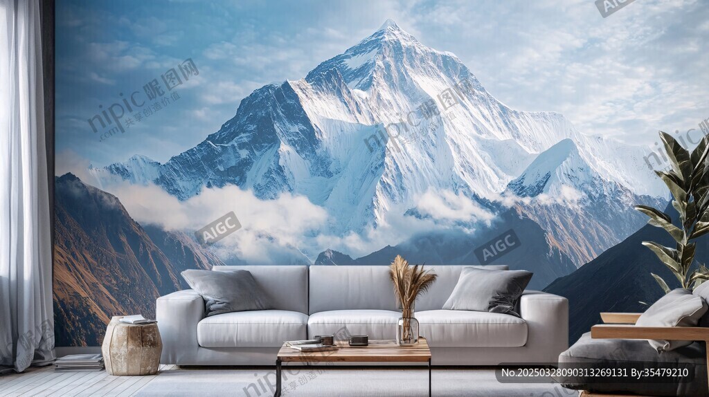 雪山背景的現(xiàn)代簡約客廳