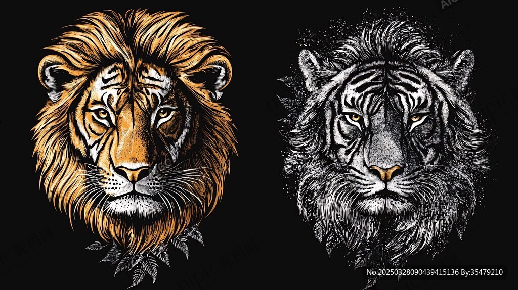 獅虎雙雄頭像插畫