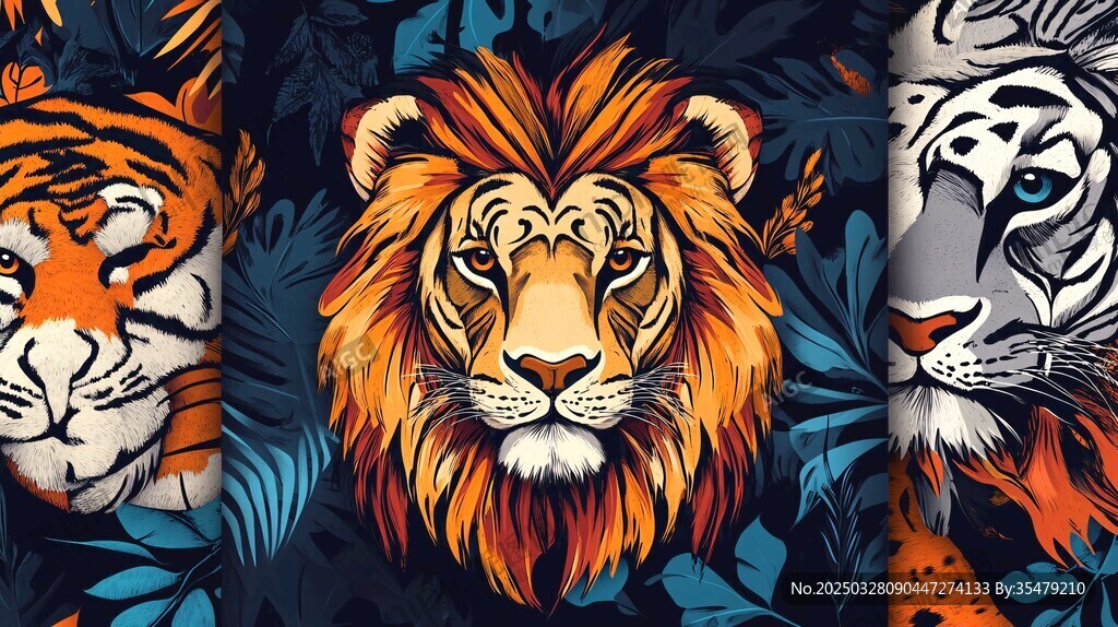 三猛獸插畫 獅虎豹之風(fēng)采