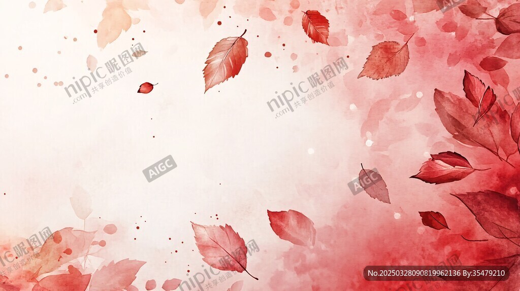 秋意紅葉水彩背景圖