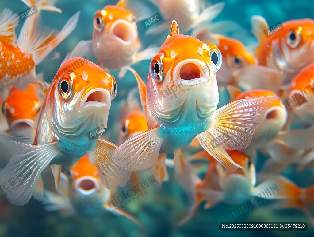 群聚的金魚特寫畫面