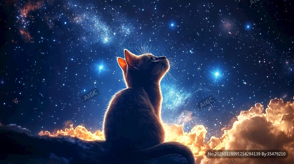 貓咪仰望璀璨星空