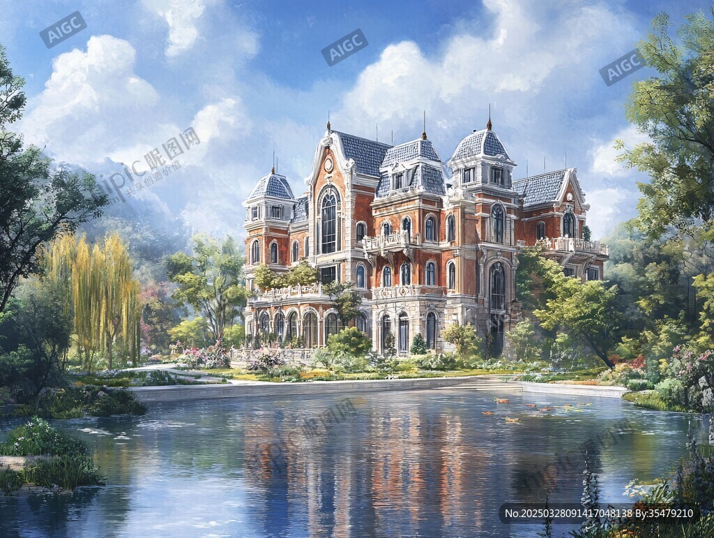湖畔夢(mèng)幻歐式城堡美景