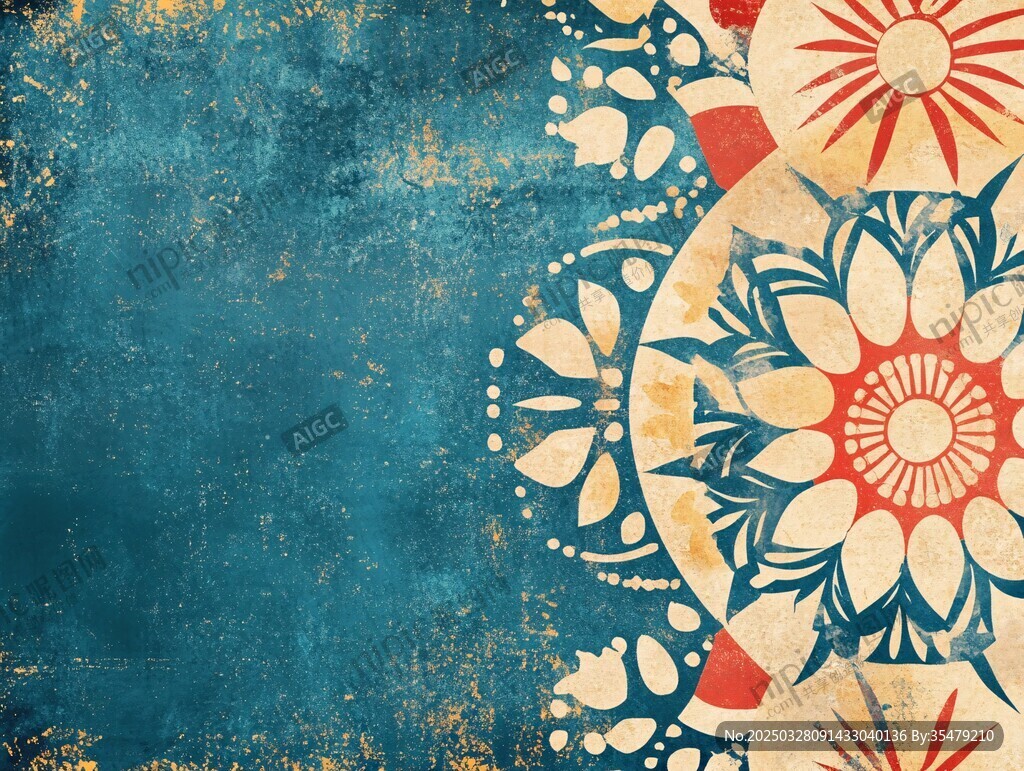 藍底絢麗曼陀羅花紋背景圖