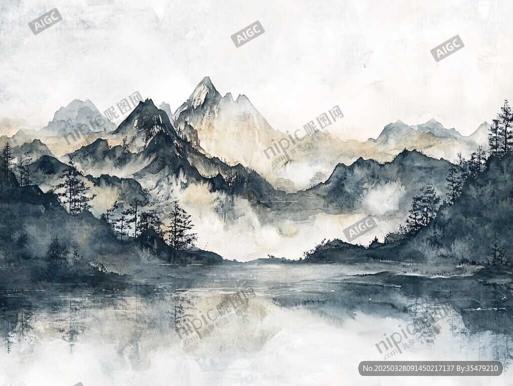 水墨山水間 靜謐湖光山色