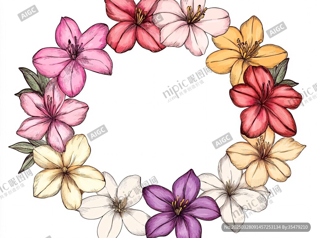 多彩花卉花環(huán)插畫