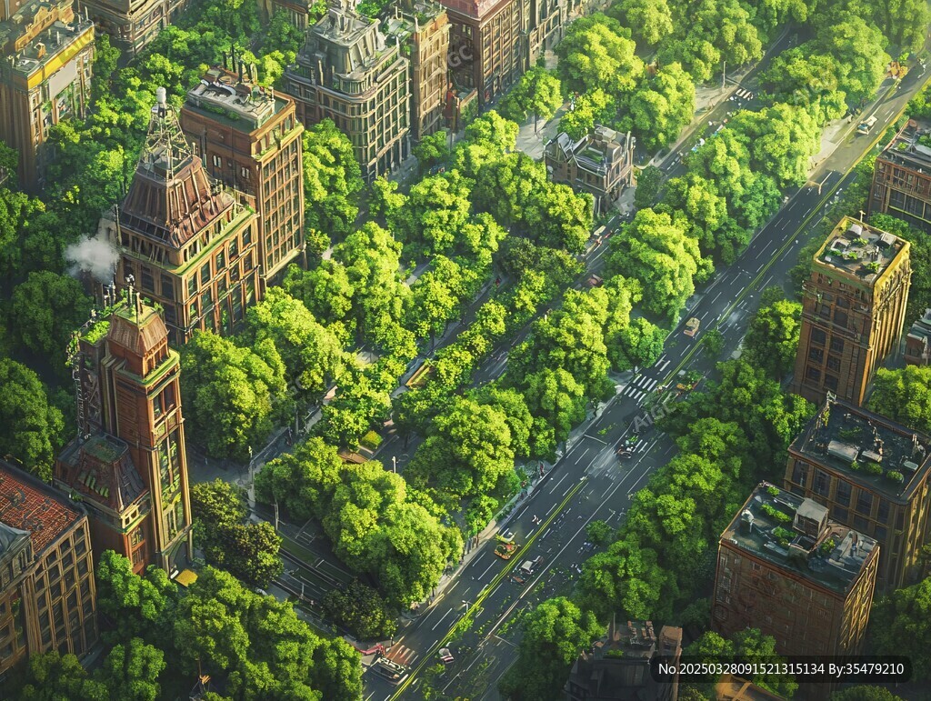 空中俯瞰綠意盎然的城市
